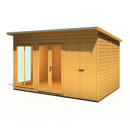 Shire Lela 8' 1" x 11' 8" Pent Summerhouse with Side Shed - Premium Dip Treated Shiplap