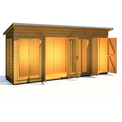 Shire Lela 4' 2" x 15' 7" Pent Summerhouse with Side Shed - Premium Dip Treated Shiplap