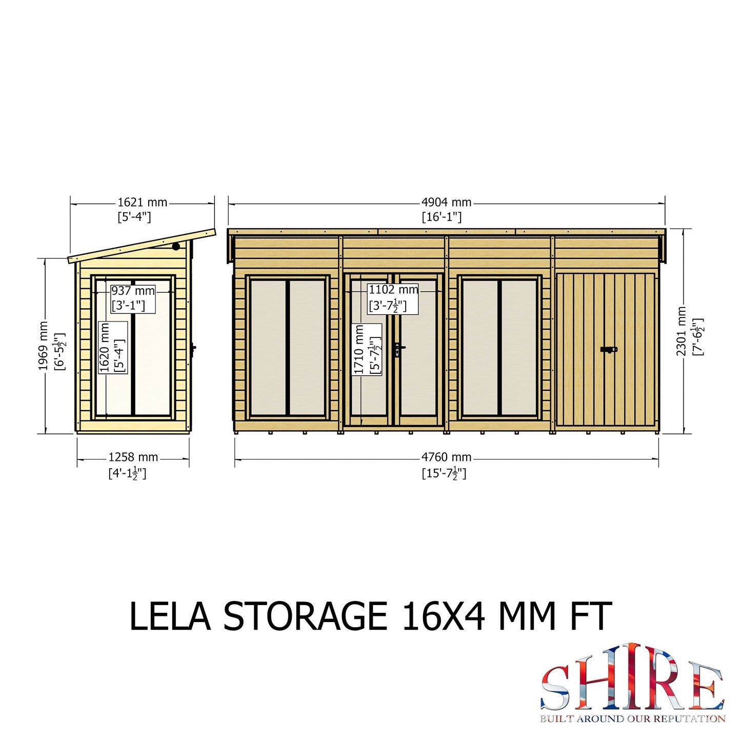 Shire Lela 4' 2" x 15' 7" Pent Summerhouse with Side Shed - Premium Dip Treated Shiplap