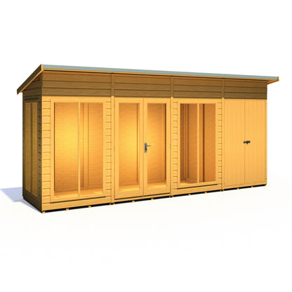 Shire Lela 4' 2" x 15' 7" Pent Summerhouse with Side Shed - Premium Dip Treated Shiplap