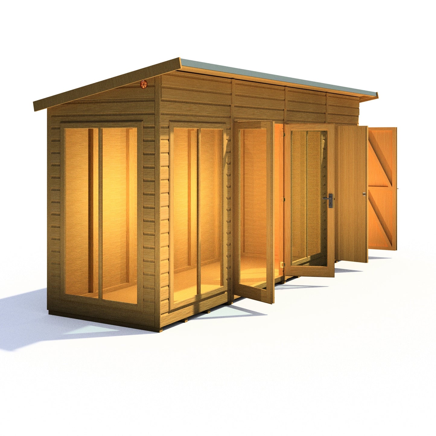 Shire Lela 4' 2" x 15' 7" Pent Summerhouse with Side Shed - Premium Dip Treated Shiplap