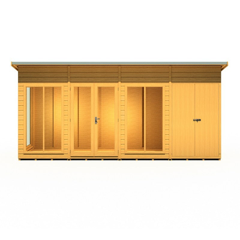 Shire Lela 4' 2" x 15' 7" Pent Summerhouse with Side Shed - Premium Dip Treated Shiplap