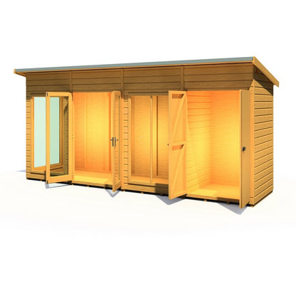 Shire Lela 4' 2" x 15' 7" Pent Summerhouse with Side Shed - Premium Dip Treated Shiplap