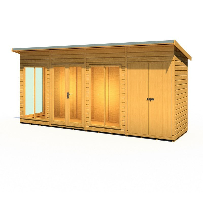 Shire Lela 4' 2" x 15' 7" Pent Summerhouse with Side Shed - Premium Dip Treated Shiplap