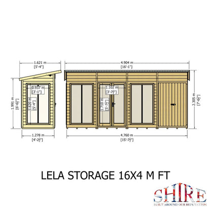 Shire Lela 4' 2" x 15' 7" Pent Summerhouse with Side Shed - Premium Dip Treated Shiplap