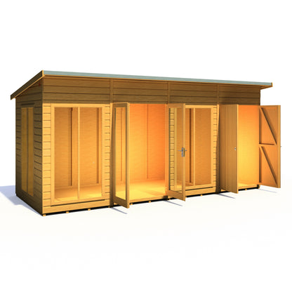 Shire Lela 6' 1" x 15' 7" Pent Summerhouse with Side Shed - Premium Dip Treated Shiplap