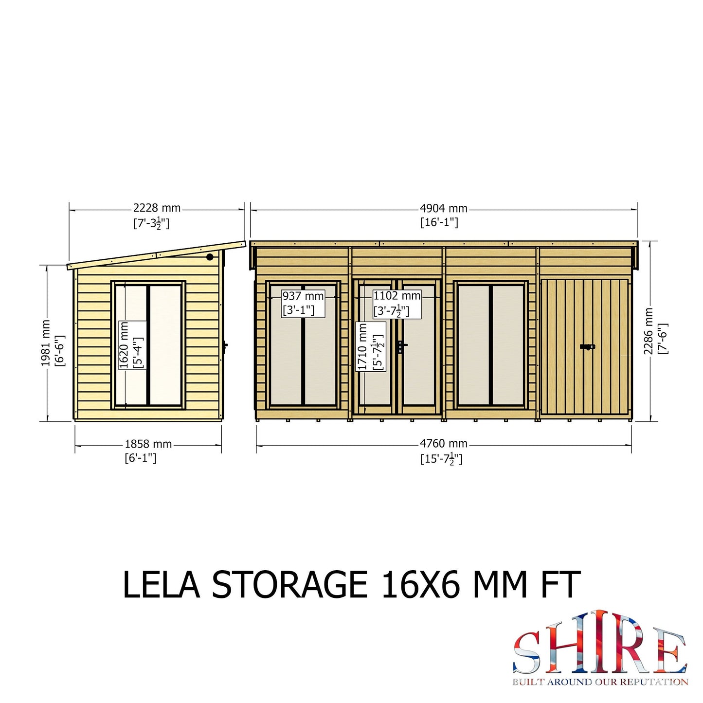 Shire Lela 6' 1" x 15' 7" Pent Summerhouse with Side Shed - Premium Dip Treated Shiplap