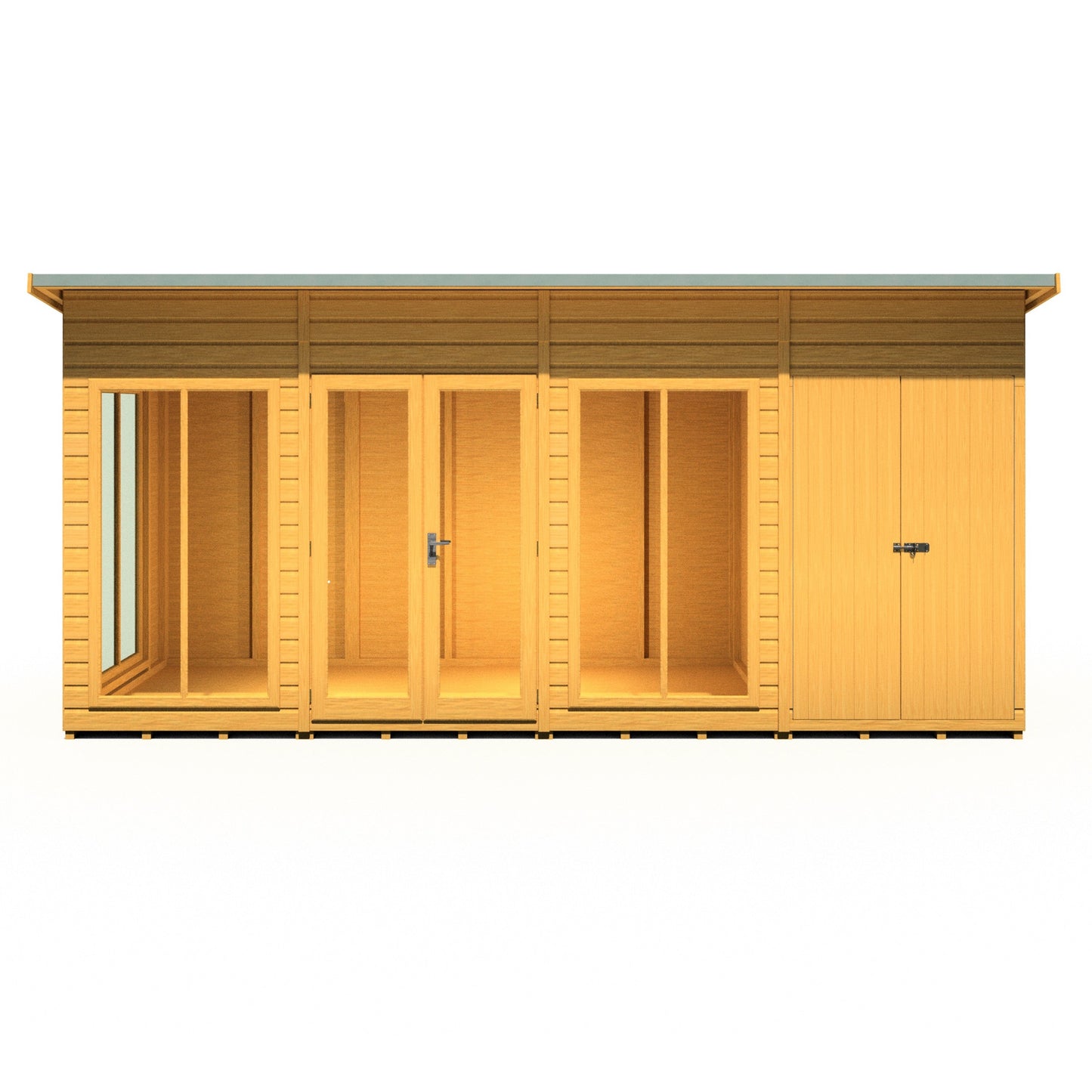 Shire Lela 6' 1" x 15' 7" Pent Summerhouse with Side Shed - Premium Dip Treated Shiplap