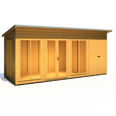 Shire Lela 6' 1" x 15' 7" Pent Summerhouse with Side Shed - Premium Dip Treated Shiplap