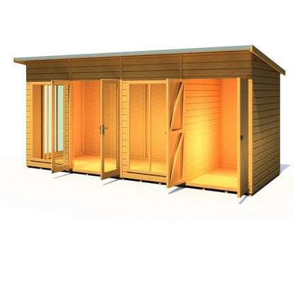 Shire Lela 6' 1" x 15' 7" Pent Summerhouse with Side Shed - Premium Dip Treated Shiplap