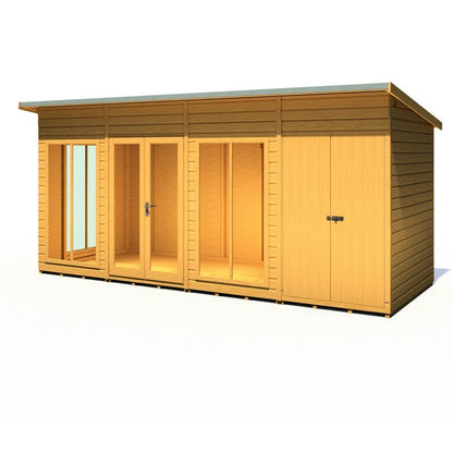 Shire Lela 6' 1" x 15' 7" Pent Summerhouse with Side Shed - Premium Dip Treated Shiplap