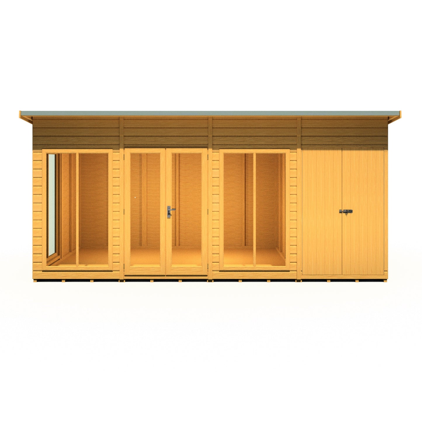 Shire Lela 8' 1" x 15' 7" Pent Summerhouse with Side Shed - Premium Dip Treated Shiplap