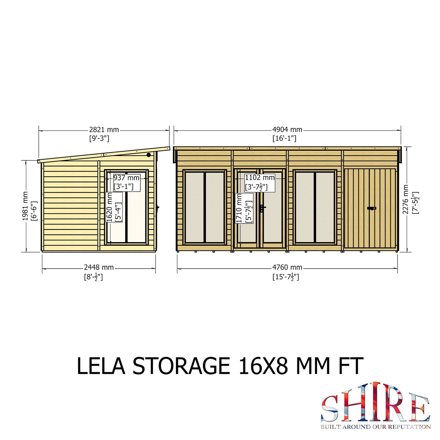 Shire Lela 8' 1" x 15' 7" Pent Summerhouse with Side Shed - Premium Dip Treated Shiplap