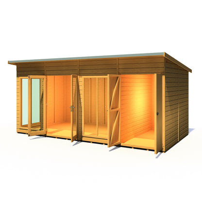 Shire Lela 8' 1" x 15' 7" Pent Summerhouse with Side Shed - Premium Dip Treated Shiplap