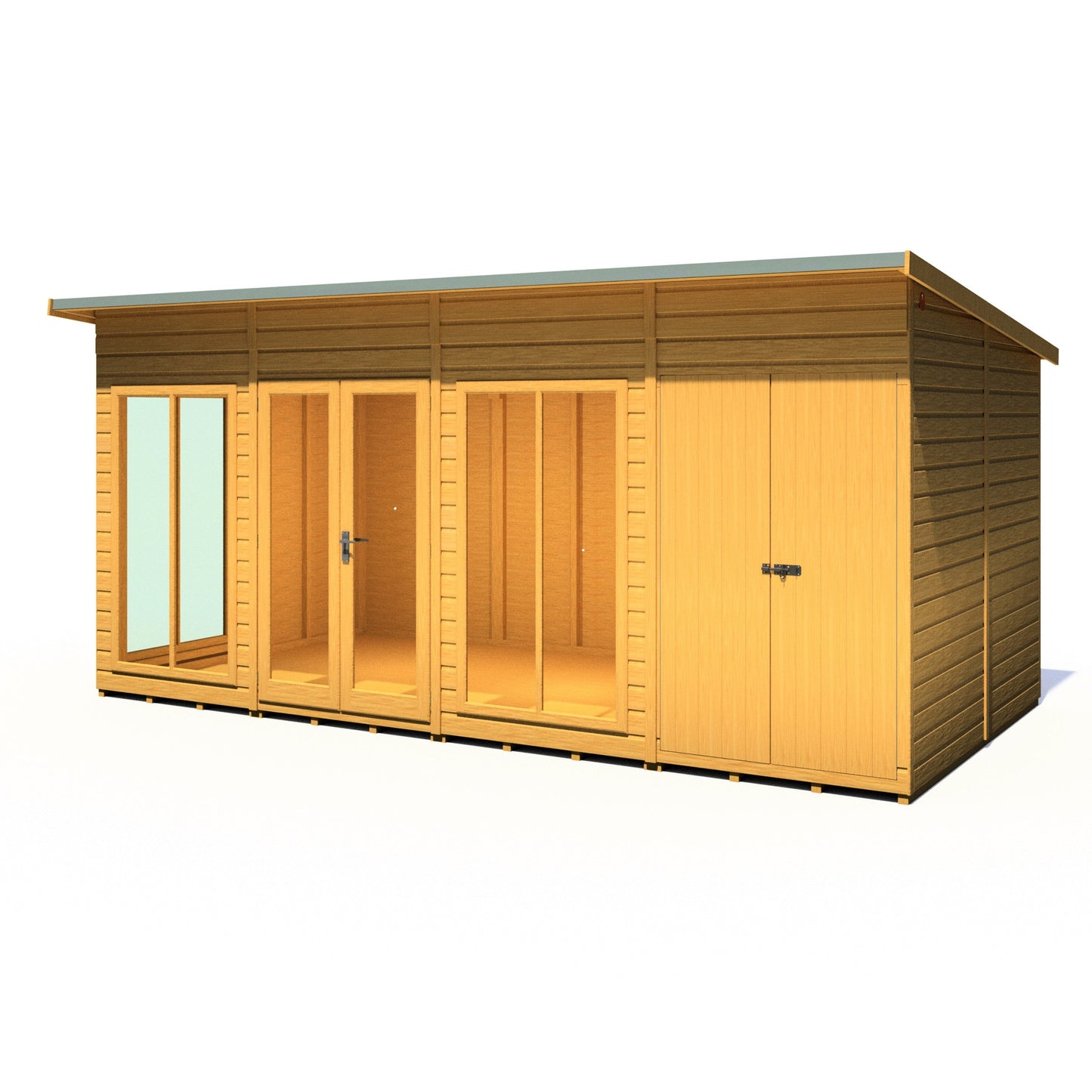 Shire Lela 8' 1" x 15' 7" Pent Summerhouse with Side Shed - Premium Dip Treated Shiplap