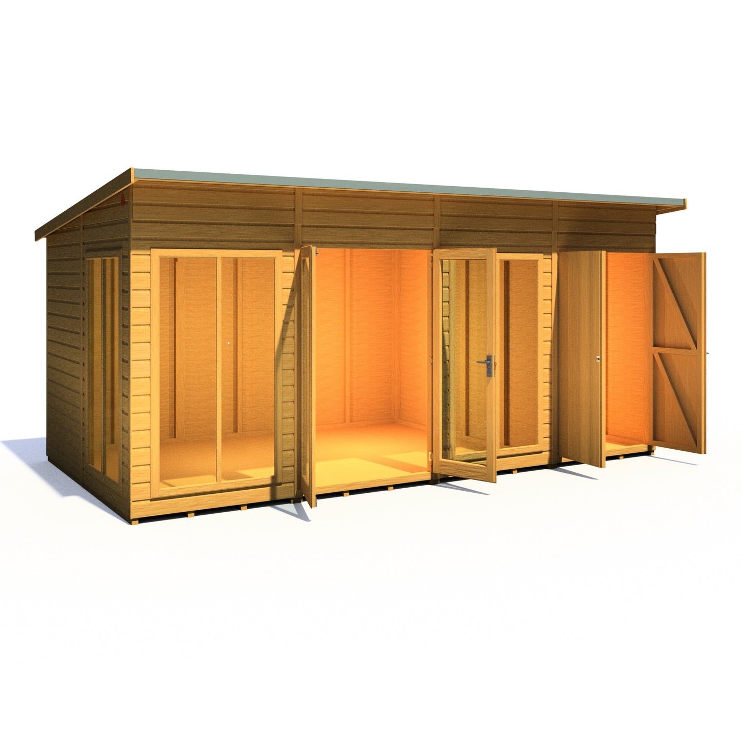 Shire Lela 8' 1" x 15' 7" Pent Summerhouse with Side Shed - Premium Dip Treated Shiplap