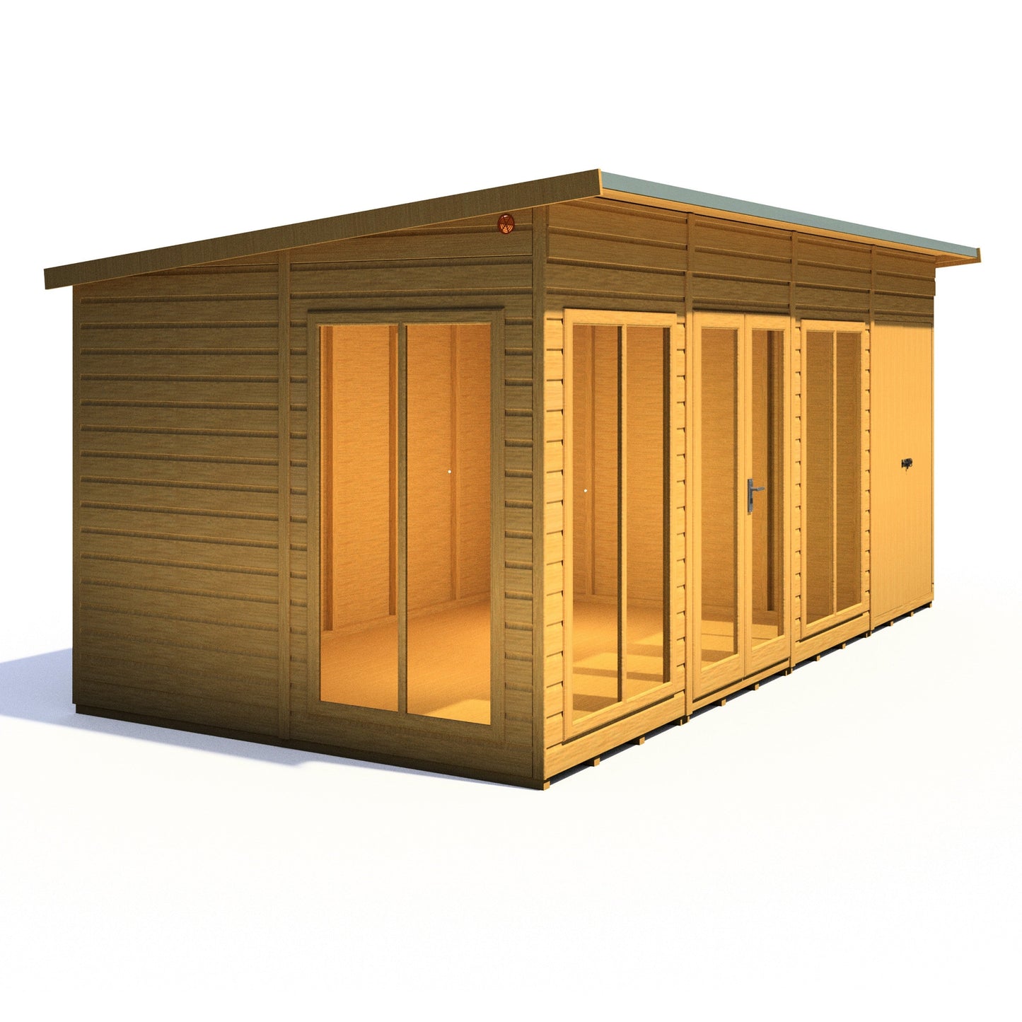 Shire Lela 8' 1" x 15' 7" Pent Summerhouse with Side Shed - Premium Dip Treated Shiplap