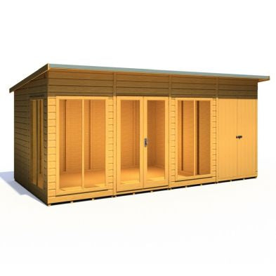 Shire Lela 8' 1" x 15' 7" Pent Summerhouse with Side Shed - Premium Dip Treated Shiplap