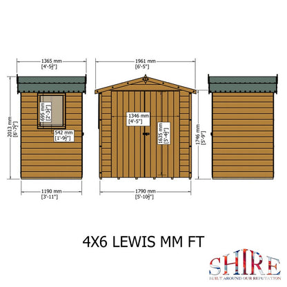 Shire Lewis 4' 4" x 6' 2" Apex Shed - Premium Pressure Treated Shiplap