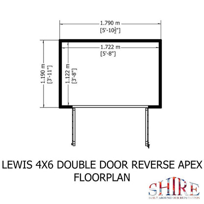 Shire Lewis 4' 5" x 6' 3" Reverse Apex Shed - Classic Coated Shiplap