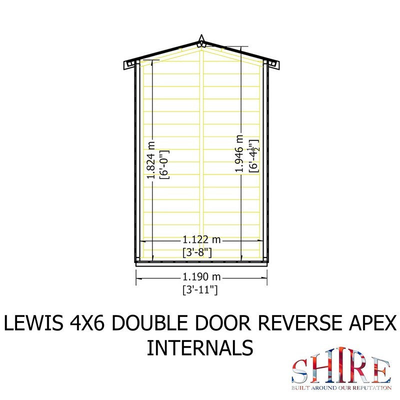 Shire Lewis 4' 5" x 6' 3" Reverse Apex Shed - Classic Coated Shiplap