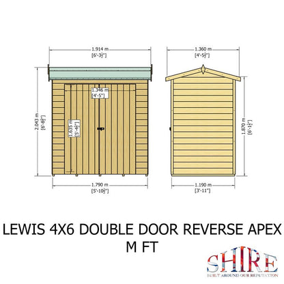 Shire Lewis 4' 5" x 6' 3" Reverse Apex Shed - Classic Coated Shiplap