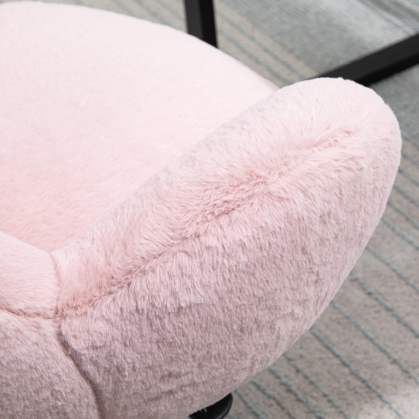 Fluffy Leisure Chair Office Chair with Backrest and Armrest for Home Bedroom Living Room with Wheels Pink