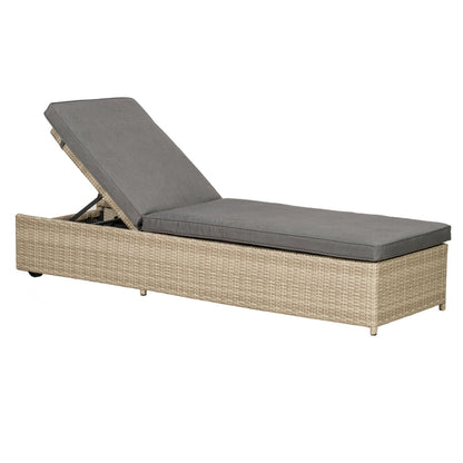 Tuscany Rattan Garden Patio Sun Lounger by Royalcraft with Grey Cushions