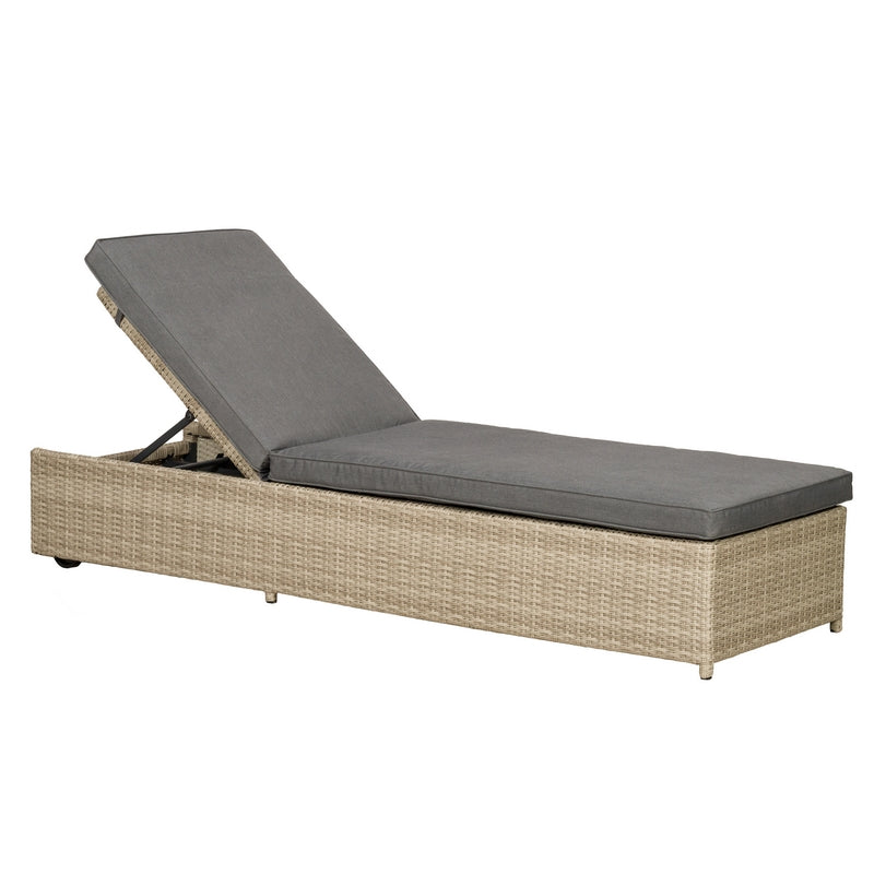 Tuscany Rattan Garden Patio Sun Lounger by Royalcraft with Grey Cushions