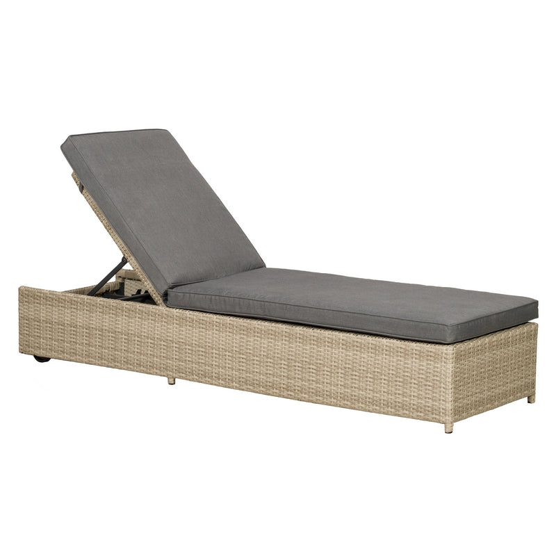 Tuscany Rattan Garden Patio Sun Lounger by Royalcraft with Grey Cushions