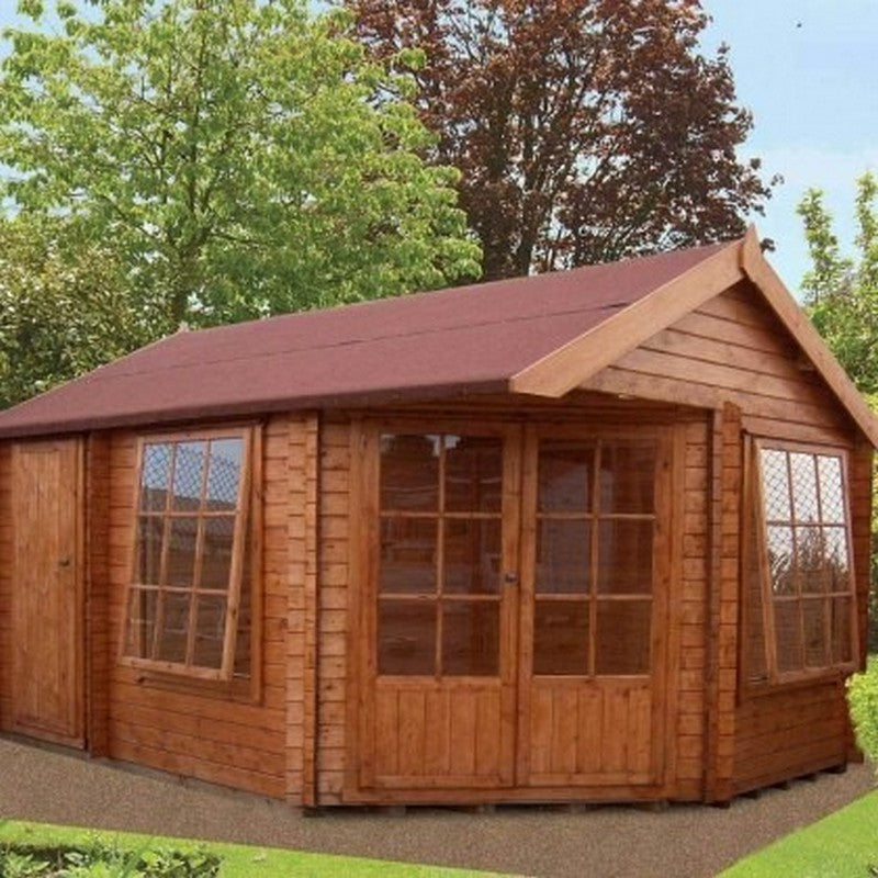 Shire Livia 9' 8" x 14' 2" Reverse Apex Log Cabin - Premium 28mm Cladding Tongue & Groove