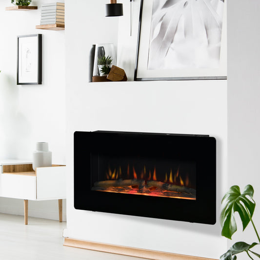 Electric Wall-Mounted Fireplace Heater with Adjustable Flame Effect