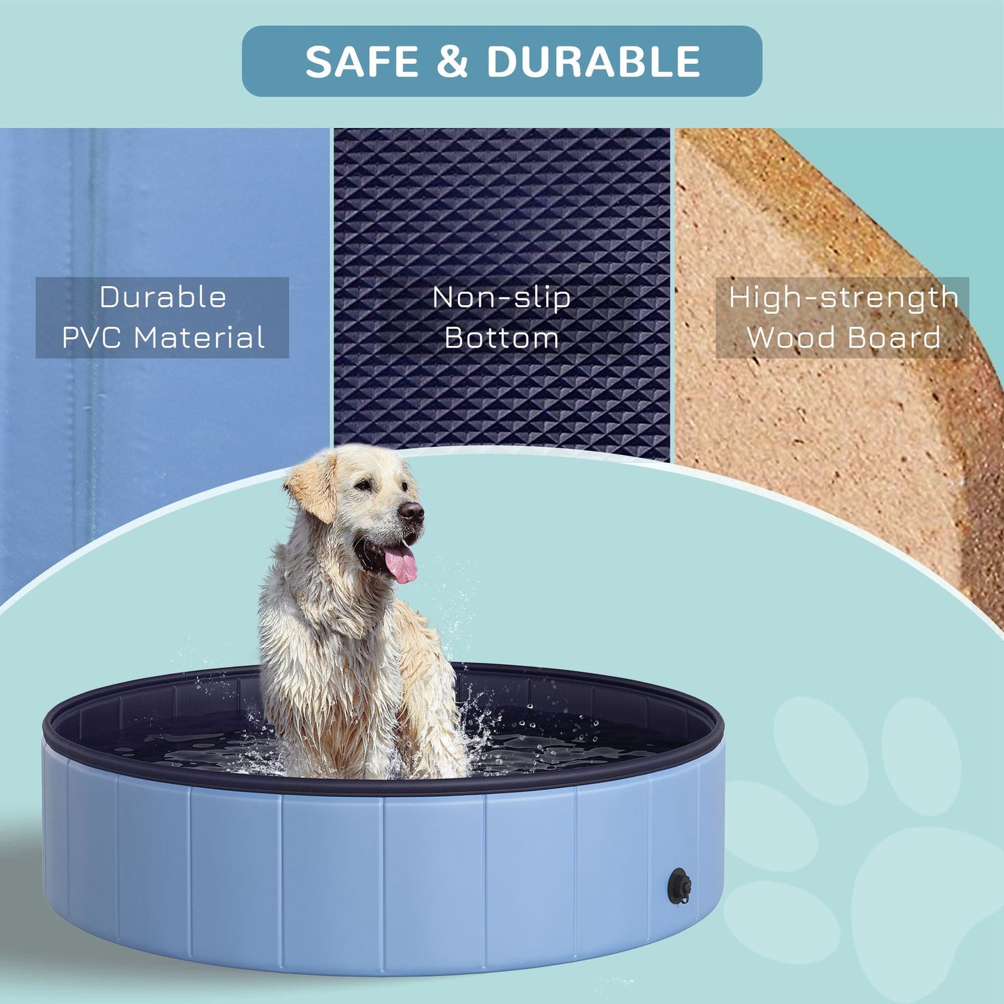 Pawhut Foldable Dog Paddling Pool Pet Cat Swimming Pool Indoor/Outdoor Collapsible Summer Bathing Tub Shower Tub Puppy Washer (?120  30H cm