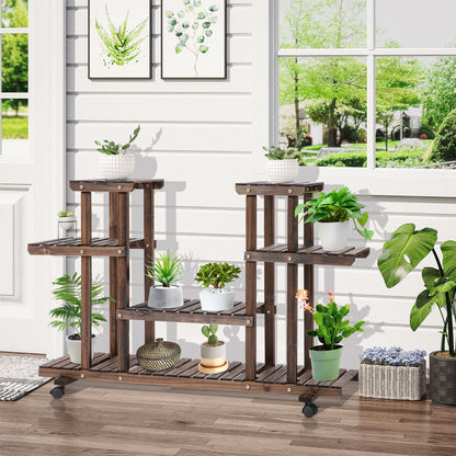 4-Tier Plant Stand with Wheels and Brakes