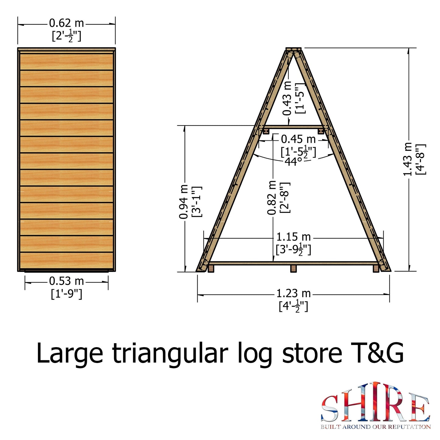 Shire Triangular 4' x 1' 8" Apex Log Store - Premium Pressure Treated Shiplap