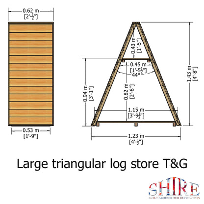 Shire Triangular 4' x 1' 8" Apex Log Store - Premium Pressure Treated Shiplap