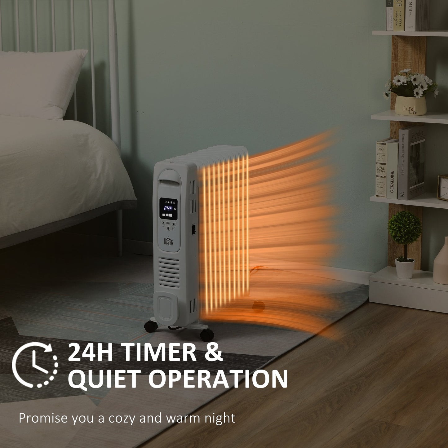 Homcom 2720W Oil Filled Radiator 11 Fin Portable Heater With Timer Remote Control White