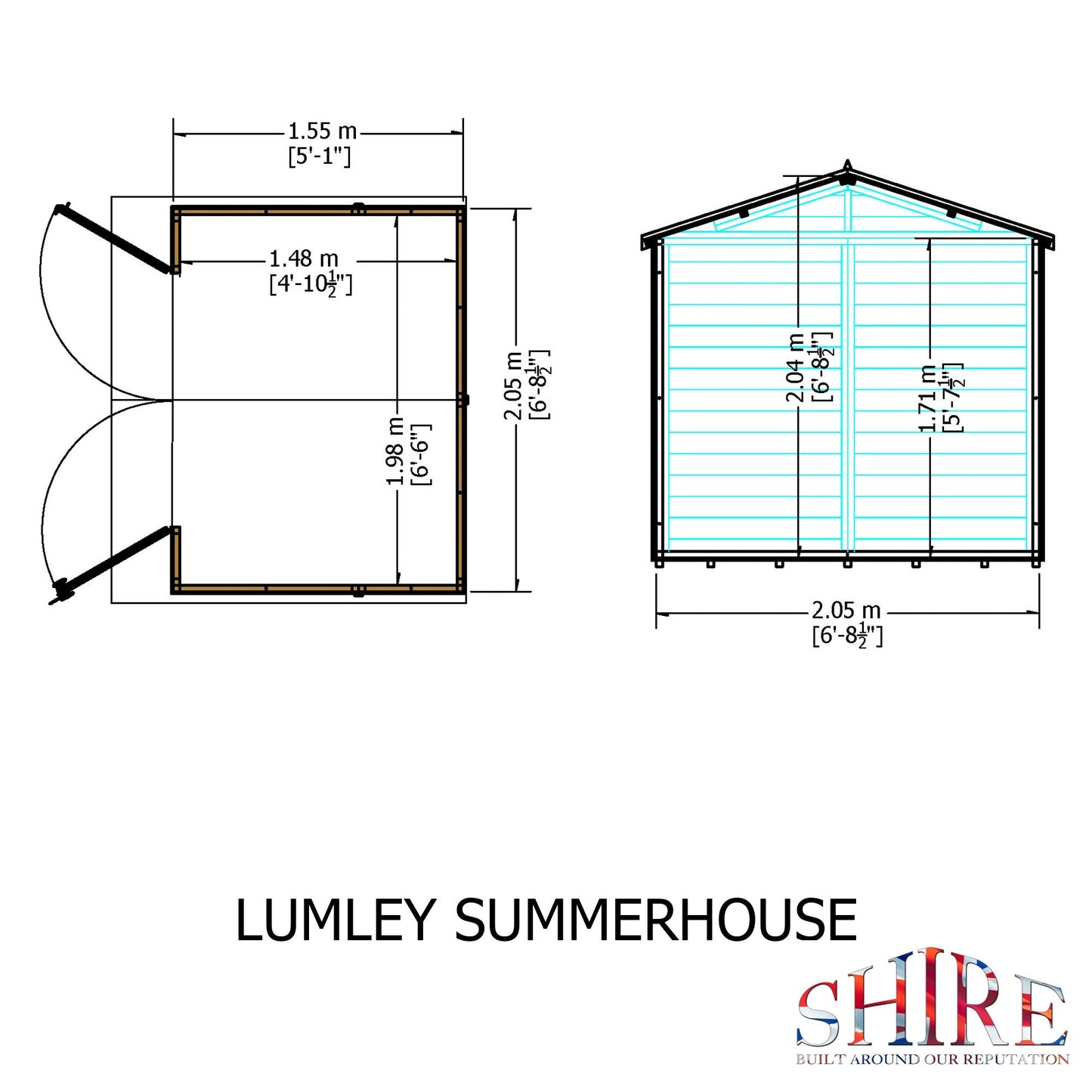 Shire Lumley 6' 8" x 6' 3" Apex Summerhouse - Premium Dip Treated Shiplap