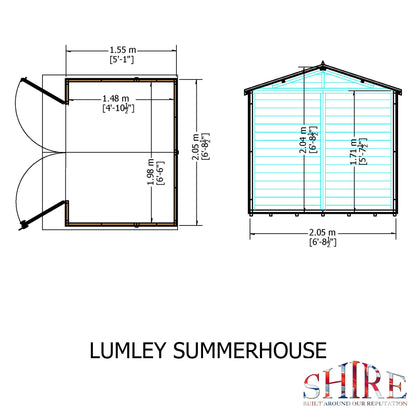 Shire Lumley 6' 8" x 6' 3" Apex Summerhouse - Premium Dip Treated Shiplap