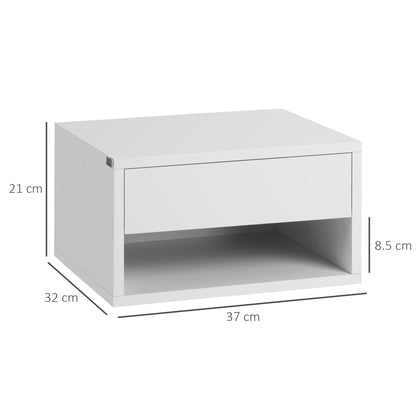 Homcom Set of Two Floating Bedside Tables - High Gloss White