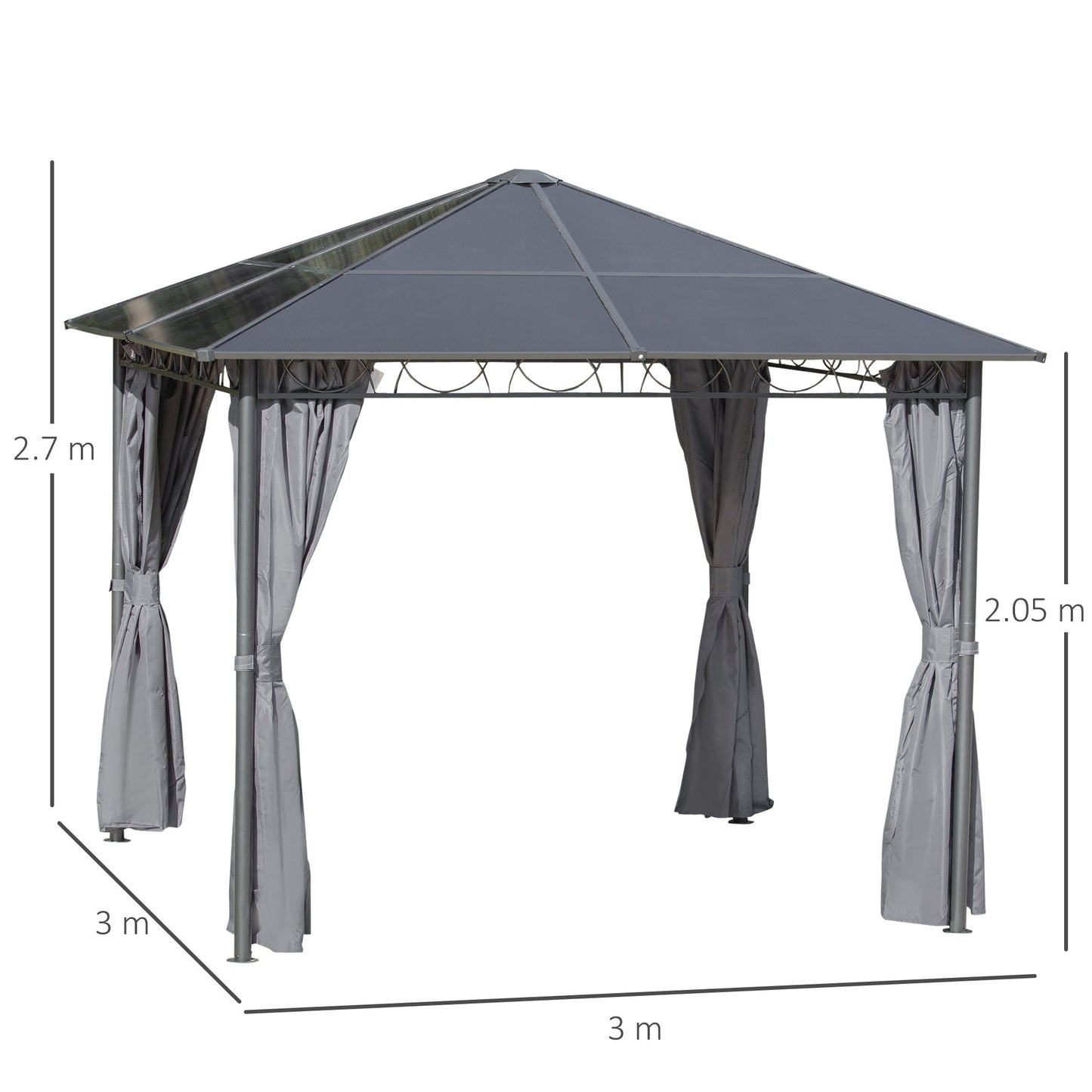 3 x 3M Hardtop Gazebo with UV Resistant Polycarbonate Roof