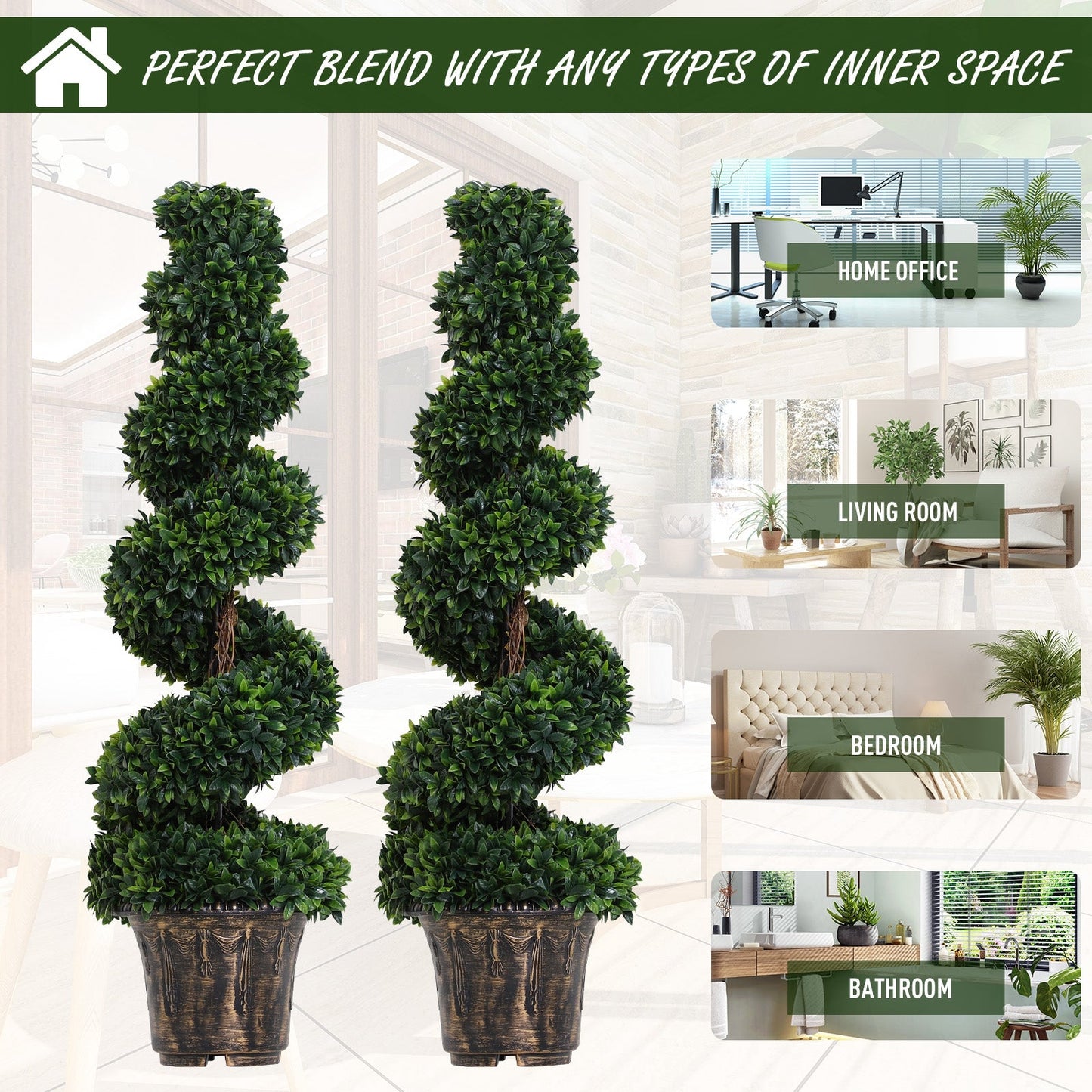 Outsunny Set of 2 Artificial Spiral Topiary Plant