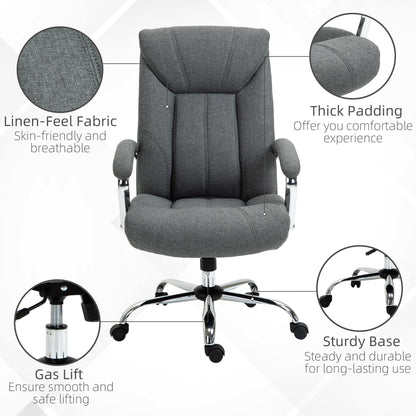 Vinsetto Home Office Chair Linen Fabric Computer Chair With Adjustable Height Armrests Swivel Wheels Grey