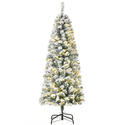 5FT Prelit Artificial Snow Flocked Christmas Tree with Warm White LED Light