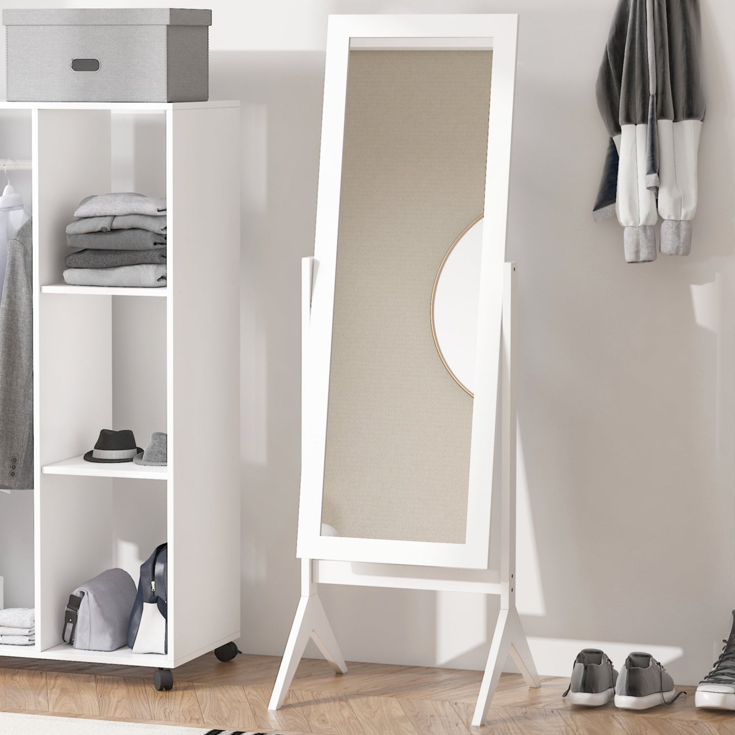 Homcom Freestanding Dressing Mirror Bedroom Tall Adjustable Angle 148x47cm White