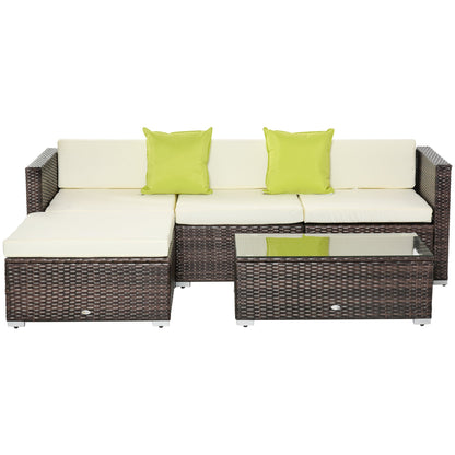 4 Seater Rattan Sofa Set Garden Outdoor Sectional Sofa Coffee Table Combo Patio Furniture-Brown