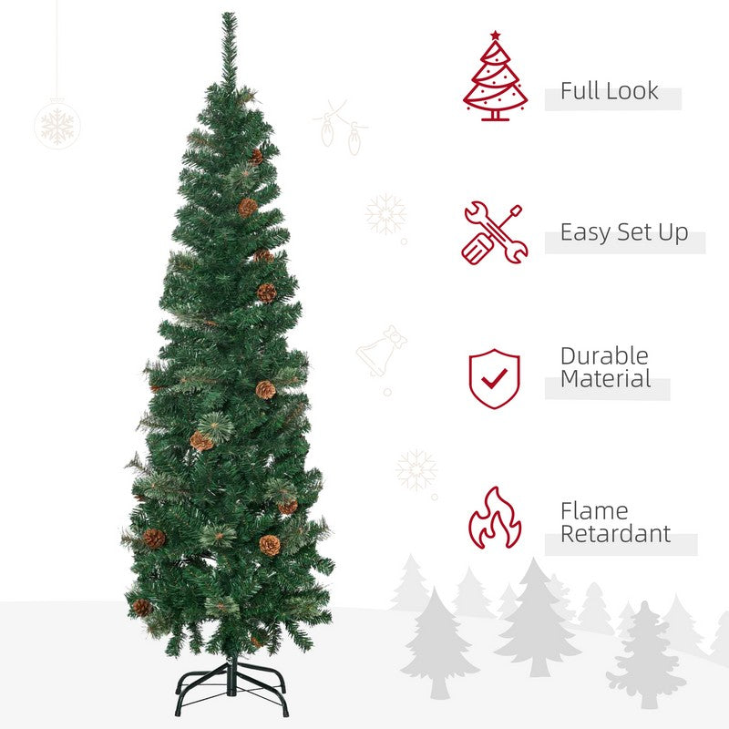 5.5FT Tall Pencil Slim Artificial Christmas Tree with Realistic Branches