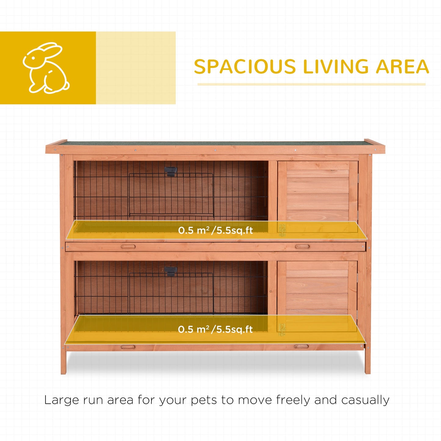 PawHut Double Decker Rabbit Hutch 4FT Guinea Pig Cage with No Leak Trays for Outdoor