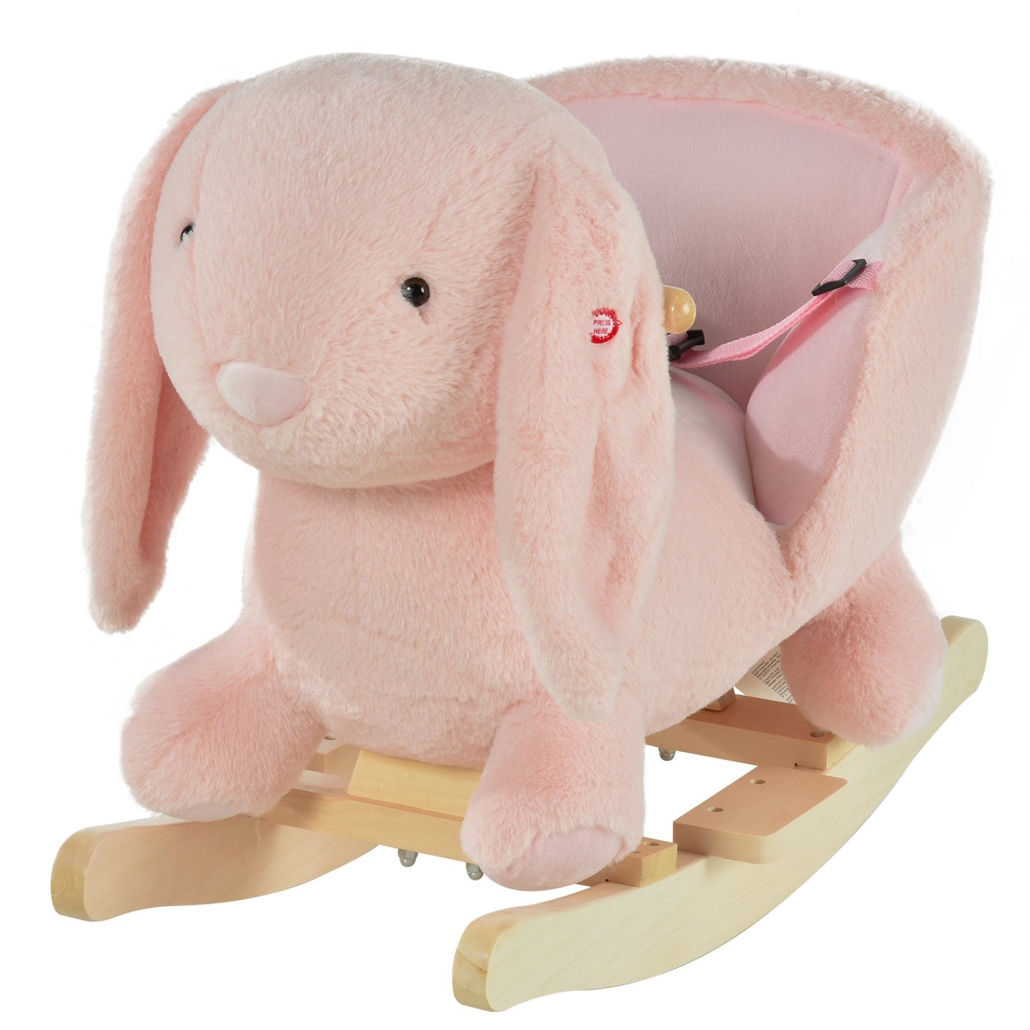 Kids Children Rocking Horse Plush Ride On Rabbit Seat w/ Sound Wood Base Seat Safety Belt Toddler Baby Toy Rocker Pink 18 - 36 Months