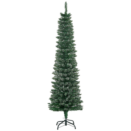 5.5FT Artificial Snow Dipped Christmas Tree Xmas Pencil Tree Holiday Home Indoor Decoration with Foldable Black Stand